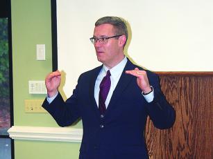 Shawn Conroy, of the Georgia Attorney General’s Office, talks about phone, mail and internet scams making the rounds during a senior issues workshop presented by Gilmer Family Connection Wednesday, Oct. 16. 