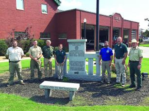 Members of a newly formed fire prevention education team comprised of personnel from the Georgia Forestry Commission (GFC) and U.S. Forest Service (USFS) are pictured outside the team’s headquarters, the Dalton Fire Department. From left: Seth Hawkins (GFC), Anthony English (GFC), Mark Wiles (USFS), Stasia Kelly (GFC), Shawn Alexander (USFS), Keith Moss (GFC) and Mike Davis (USFS).