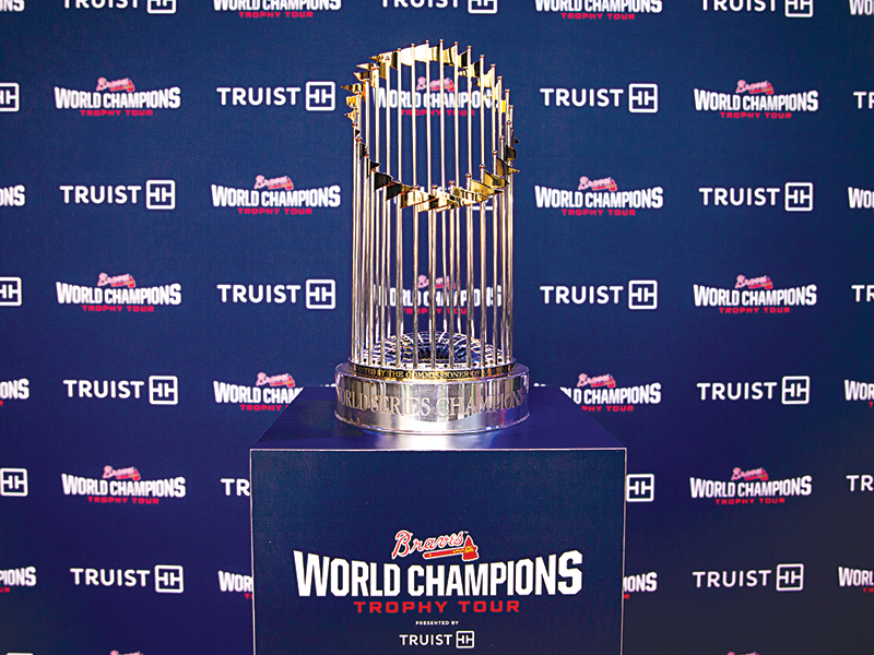 The World Series Championship Trophy currently held by the Atlanta Braves will come to Ellijay in June as part of the Braves’s trophy tour of the Southeast. (Atlanta Braves photo)
